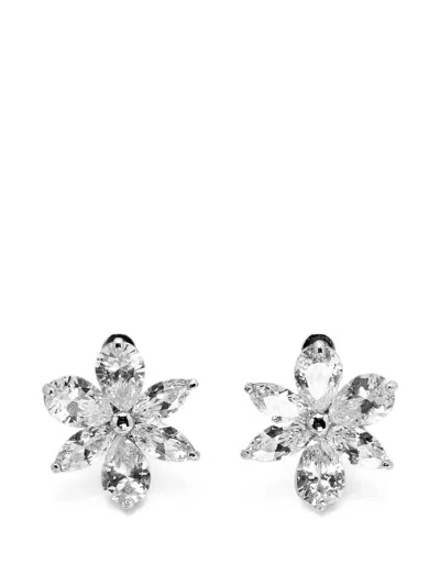 Pre-owned Carolina Herrera Vintage Jasmine Crystal-embellished Stud Earrings In Silver