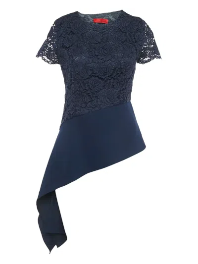 Pre-owned Carolina Herrera Vintage Lace Asymmetrical Top In Blue