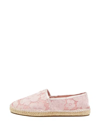 Pre-owned Carolina Herrera Vintage Lace Espadrilles In Pink