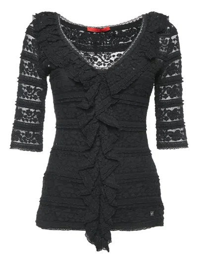 Pre-owned Carolina Herrera Vintage Lace-floral Top In Black