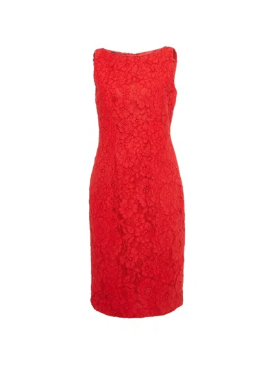 Pre-owned Carolina Herrera Vintage Lace Shift Dress In Red
