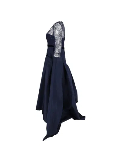 Pre-owned Carolina Herrera Vintage Lace-sleeve Gown In Blue