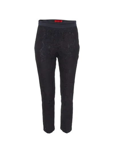 Pre-owned Carolina Herrera Vintage Lace Tailored Trousers In Blue