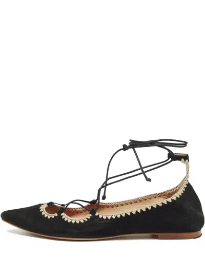 Pre-owned Carolina Herrera Vintage Lace-up Pointed Ballet Flats