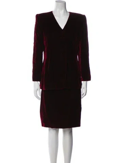 Pre-owned Carolina Herrera Vintage Late 1980's - Early 1990's Skirt Set In Burgundy
