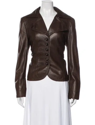Pre-owned Carolina Herrera Vintage Leather Blazer In Brown