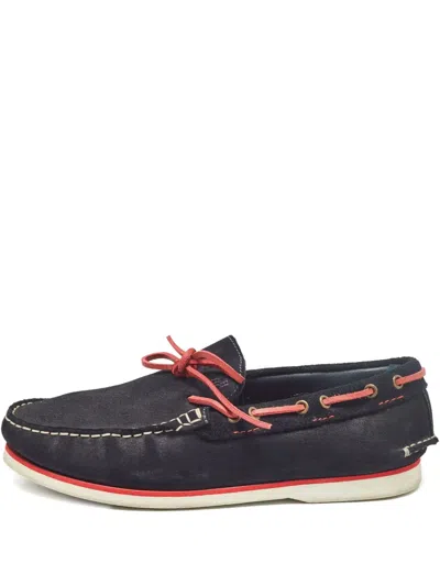 Pre-owned Carolina Herrera Vintage Leather Boat Shoes In Black