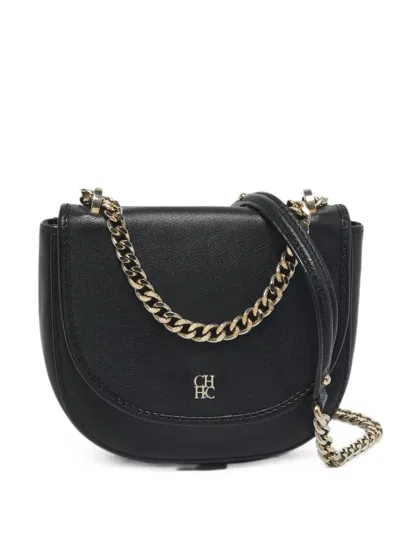 Pre-owned Carolina Herrera Vintage Leather Crossbody Bag In Black