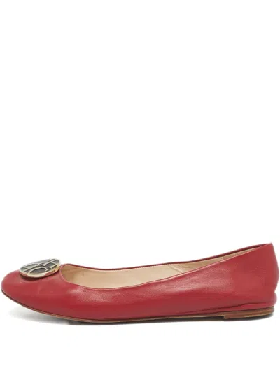 Pre-owned Carolina Herrera Vintage Leather Logo-detail Ballet Flats In Red