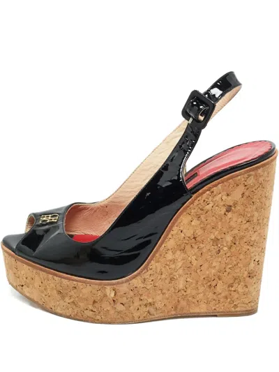 Pre-owned Carolina Herrera Vintage Logo-appliqué Wedges In Black