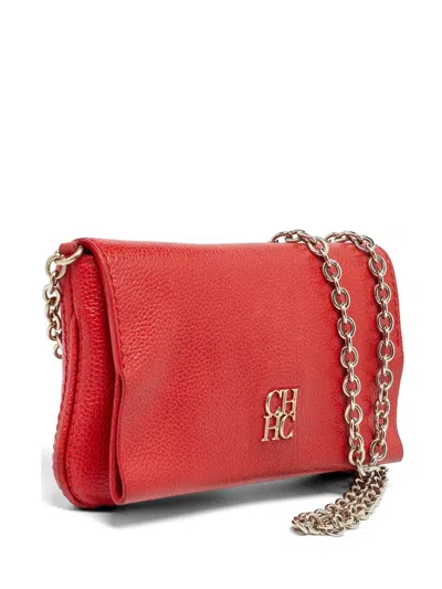 Pre-owned Carolina Herrera Vintage Logo-plaque Chain-link Shoulder Bag In Red