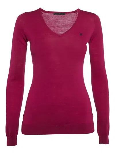 Pre-owned Carolina Herrera Vintage Long-sleeve V-neck Sweater In Pink