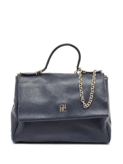Pre-owned Carolina Herrera Vintage Minuetto Leather Tote Bag In Blue