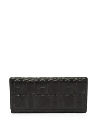 Pre-owned Carolina Herrera Vintage Monogram Wallet In Black