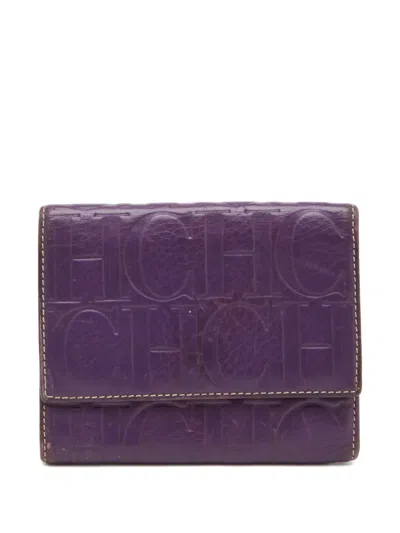 Pre-owned Carolina Herrera Vintage Monogram-embossed Wallet In Purple