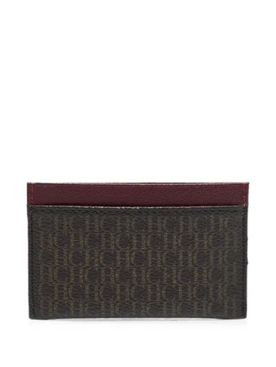 Pre-owned Carolina Herrera Vintage Monogram-print Card Holder In Brown