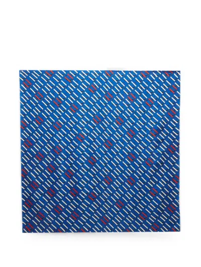Pre-owned Carolina Herrera Vintage Monogram-print Silk Scarf In Blue