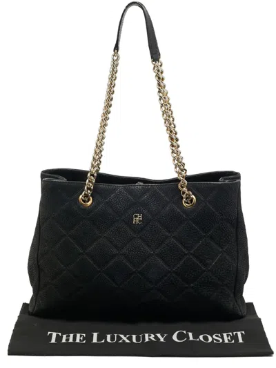 Pre-owned Carolina Herrera Vintage Nubuck Quilted Tote Bag In Black