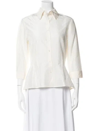Pre-owned Carolina Herrera Vintage Patterned Blouse In White