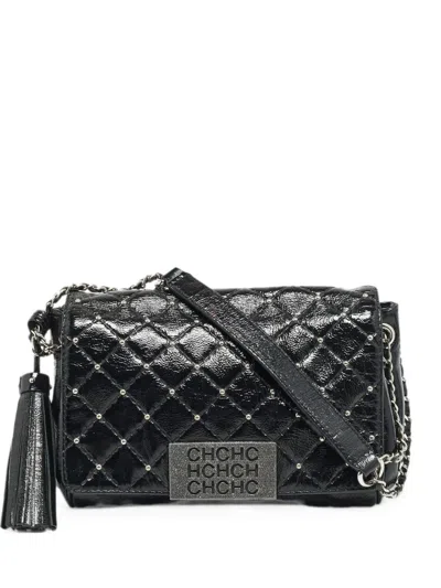 Pre-owned Carolina Herrera Vintage Pearl-embellished Shoulder Bag In Black