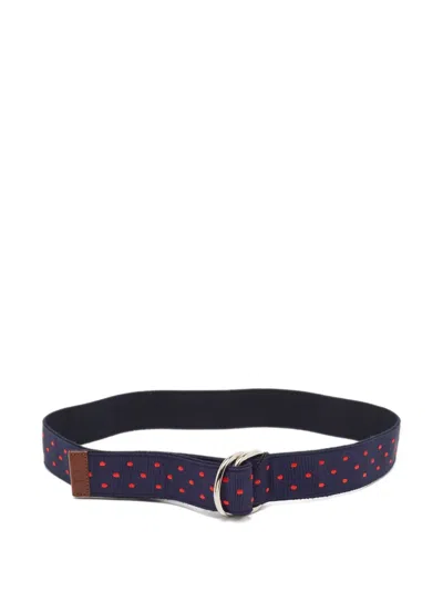 Pre-owned Carolina Herrera Vintage Polka Dot Ribbon Belt In Blue