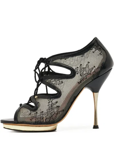 Pre-owned Carolina Herrera Vintage  110mm Lace-up Mesh Sandals
