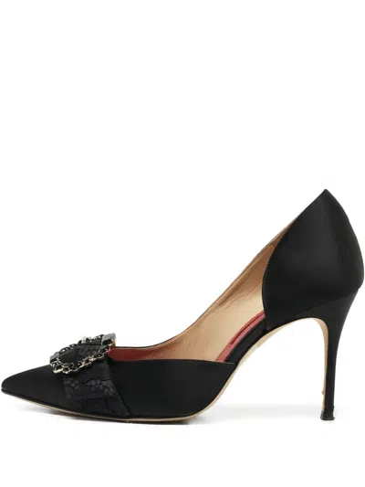 Pre-owned Carolina Herrera Vintage  110mm Satin Pumps In Black