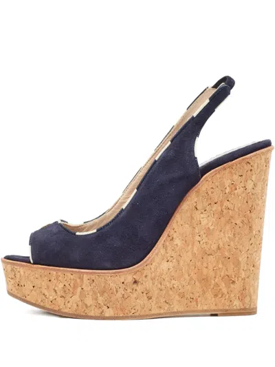 Pre-owned Carolina Herrera Vintage  135mm Suede Wedge Sandals In Blue