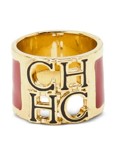 Pre-owned Carolina Herrera Vintage  Ch Wide Band Ring In Gold