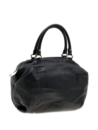 Pre-owned Carolina Herrera Vintage  Debossed Logo-pattern Tote Bag In Black