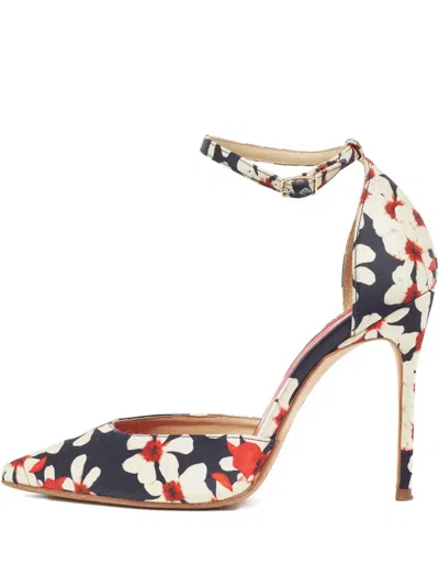 Pre-owned Carolina Herrera Vintage  Floral-print Pumps In Blue