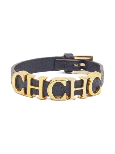 Pre-owned Carolina Herrera Vintage  Leather Logo-charm Bracelet