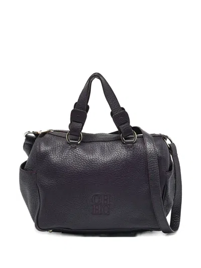 Pre-owned Carolina Herrera Vintage  Leather Satchel Bag In Purple