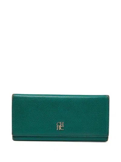 Pre-owned Carolina Herrera Vintage  Leather Wallet In Green