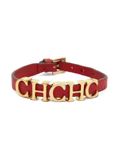 Pre-owned Carolina Herrera Vintage  Logo Leather Bracelet