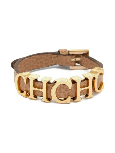 Pre-owned Carolina Herrera Vintage  Logo-lettering Leather Bracelet