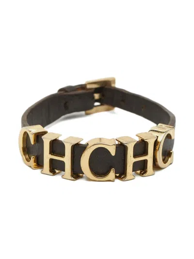 Pre-owned Carolina Herrera Vintage Leather Logo Bracelet