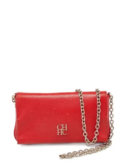 Pre-owned Carolina Herrera Vintage  Logo-plaque Leather Shoulder Bag In Red