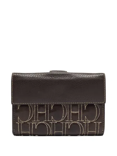 Pre-owned Carolina Herrera Vintage  Logo-stitched Leather Wallet In Brown