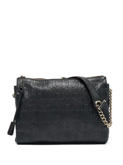 Pre-owned Carolina Herrera Vintage  Monogram Leather Shoulder Bag In Blue