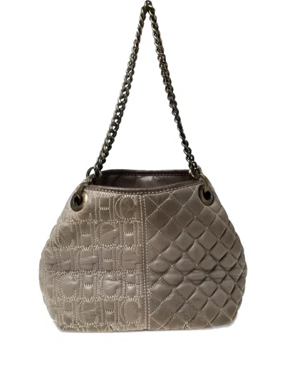 Pre-owned Carolina Herrera Vintage  Monogram Quilted Leather Shoulder Bag In Neutral
