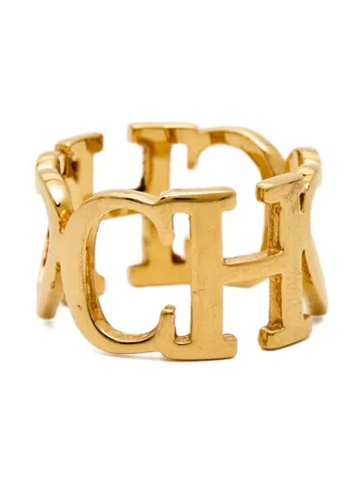 Pre-owned Carolina Herrera Vintage  Monogram Ring In Gold