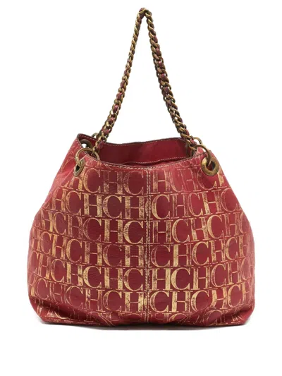 Pre-owned Carolina Herrera Vintage  Monogram Tote Bag In Red