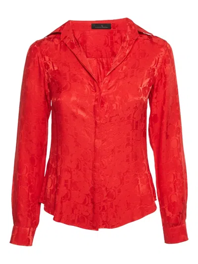 Pre-owned Carolina Herrera Vintage  Satin-jacquard Shirt In Red