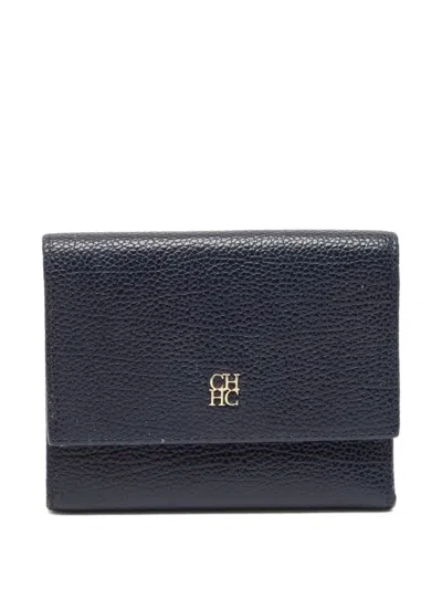Pre-owned Carolina Herrera Vintage  Tri-fold Leather Wallet In Blue
