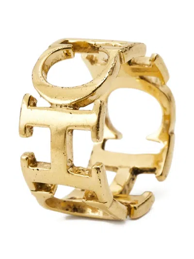 Pre-owned Carolina Herrera Vintage  Ch-logo Ring In Gold