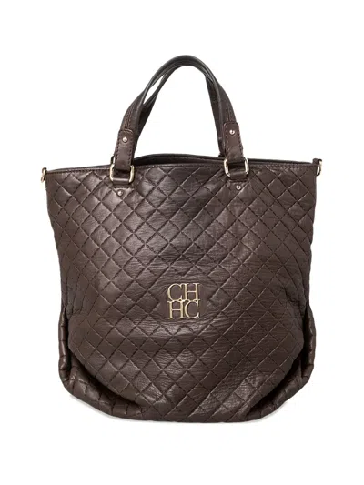 Pre-owned Carolina Herrera Vintage Quilted Leather Tote Bag In Brown