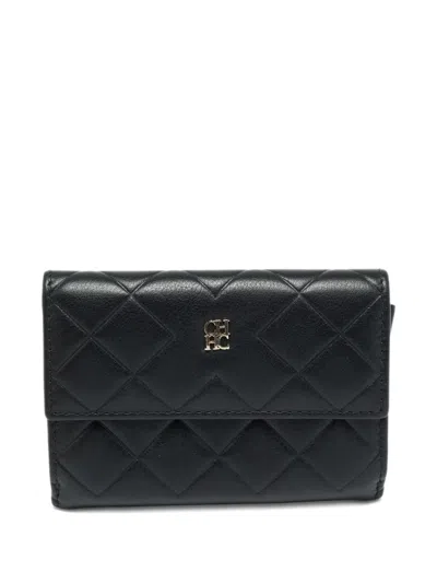 Pre-owned Carolina Herrera Vintage Quilting Logo-plaque Wallet In Black