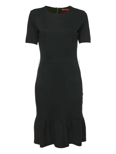 Pre-owned Carolina Herrera Vintage Short-sleeves Ruffle-hem Dress In Black