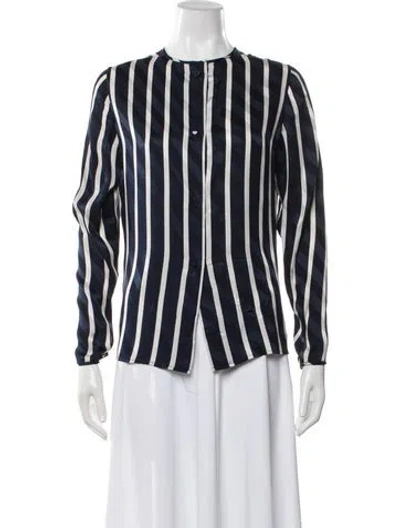 Pre-owned Carolina Herrera Vintage Silk Blouse In Blue